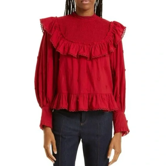 FARM Rio Red Ruffled Blouse - Picture 1 of 10